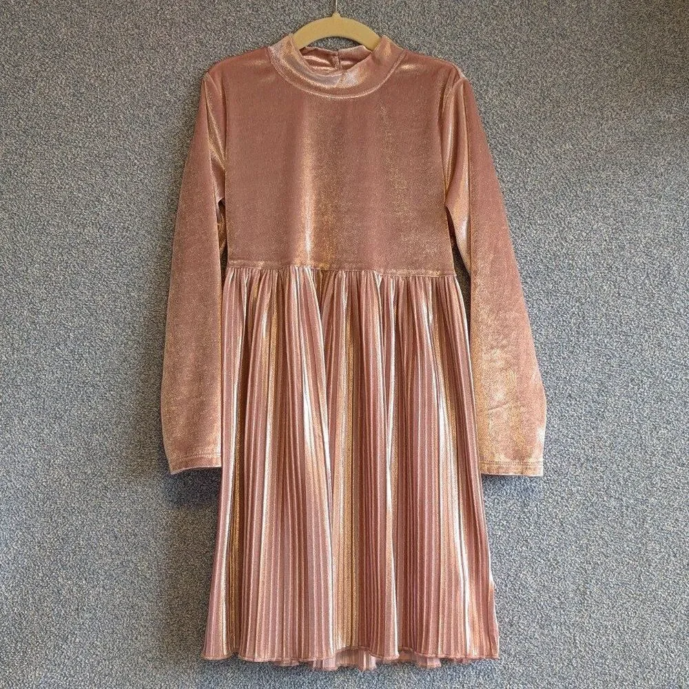 Wonder Nation Girls Size S (6/6X) Mock Neck Blush Pink Velvet Pleated Midi Dress